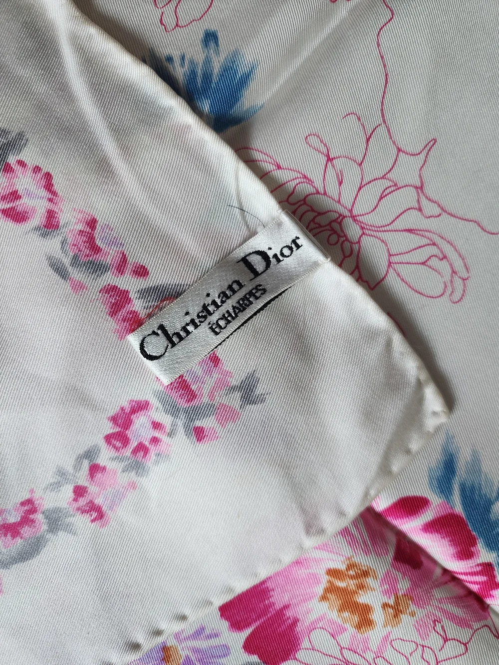 Auth Dior Floral Pink & Purple Blooms Silk Scarf